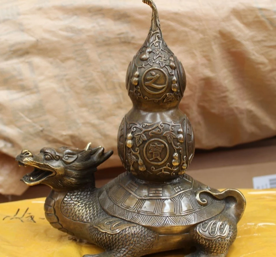 

11 China Bronze Fengshui Folk Longevity Dragon Tortoise Turtle Calabash Statue