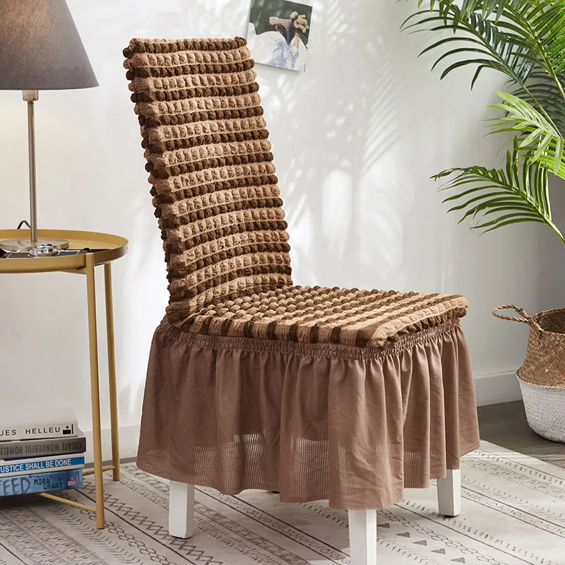 Жаккардовые Пузырьковые чехлы на стулья с юбкой эластичные чехлы съемные чехлы на стулья для столовой качественные чехлы на сиденья для гостиничного банкета - Цвет: Coffee