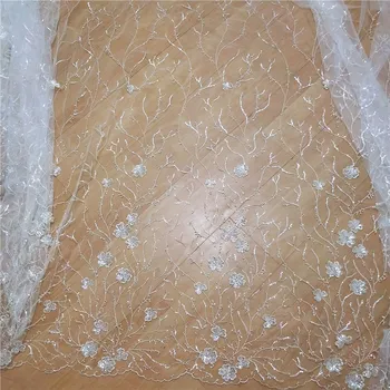 

Sequined mesh wicker branches embroidered silver lace fabric veil wedding dress handmade diy clothes 130cm fabric decoration
