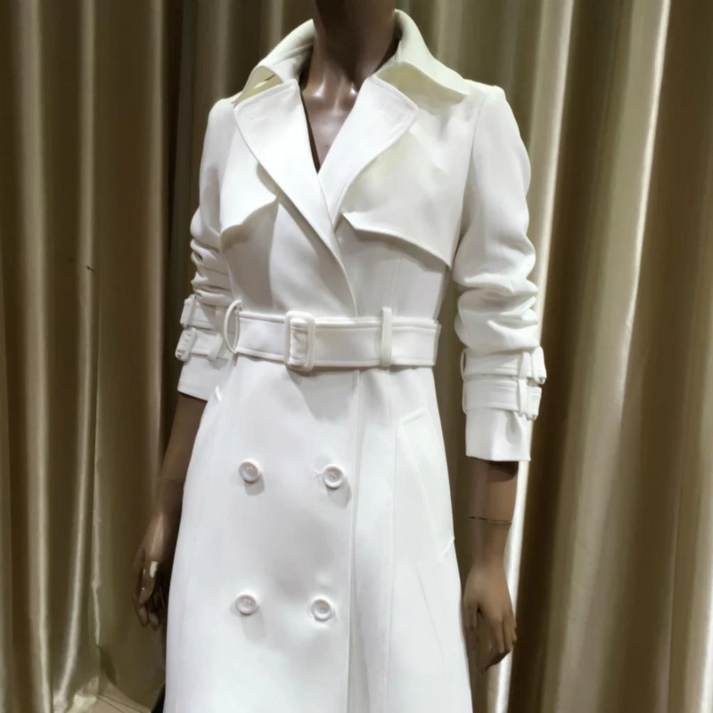 

arlene sain custom women Double-breasted cloak cloak white stripes Trench coat of cultivate one's morality free shipping 293