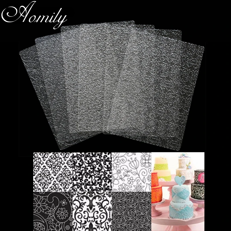 

Aomily 6Pcs/Set Art Floral Fondant Cake Texture Molds Flower Transparent Plastic Sugar Crafts Sheet Mat DIY Home Baking Tools