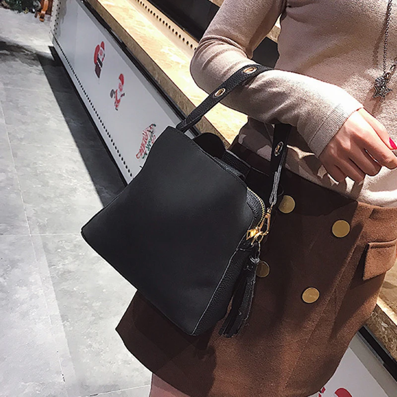 Модная женская сумка-мешок, винтажная сумка-мессенджер с кисточками, Высококачественная Ретро сумка на плечо, простая сумка через плечо, сумка-тоут