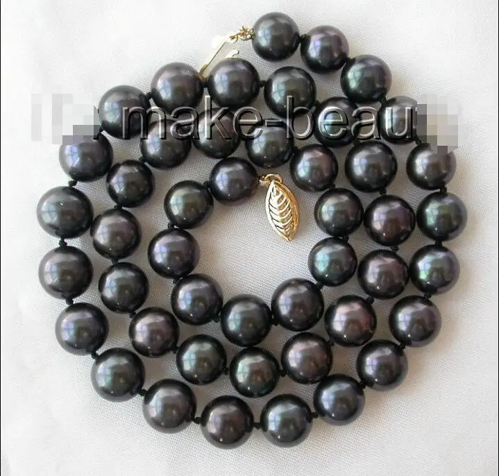 

Free shipping hot sale Women Bridal Wedding Jewelry >>stunning big AAA 10mm perfect round black freshwater pearl necklace
