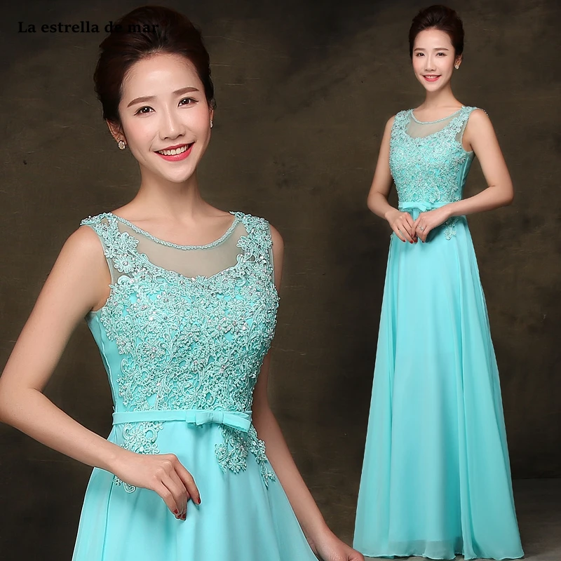 Vestido madrinha2019 новинка из кружева, с вырезом на шее шифоновое платье подружки невесты из бисера трапециевидной формы бирюзово-серого цвета длинное brautjungfernkleid