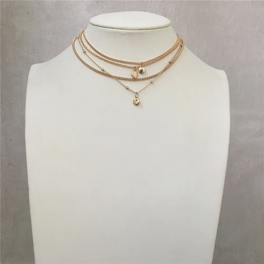 

Gold trendy round pendant three layered delicate necklace for women girl