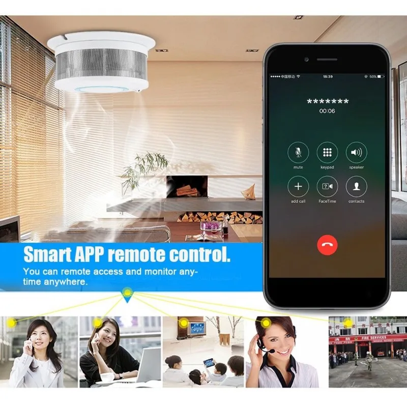 

Fire Smoke Alarm Temperature Sensor 2-in-1 Detector WIFI Wireless Standalone Intelligent Home Hotel Safety Device