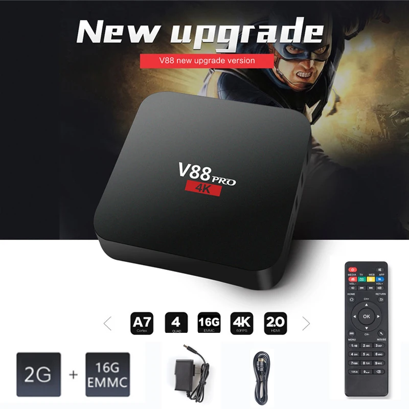 V88 PRO 4K Android 7,1 ТВ приставка RK3229 четырехъядерный медиаплеер WiFi USB Медиа приставка Android ТВ приставка MXR X96MINI 1G+ 8G/2G16G