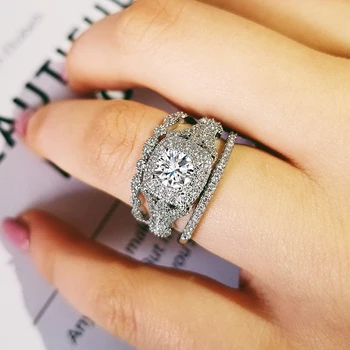 

925 sterling silver 2020 new luxury halo wedding ring set for women lady anniversary gift jewelry wholesale R5078S
