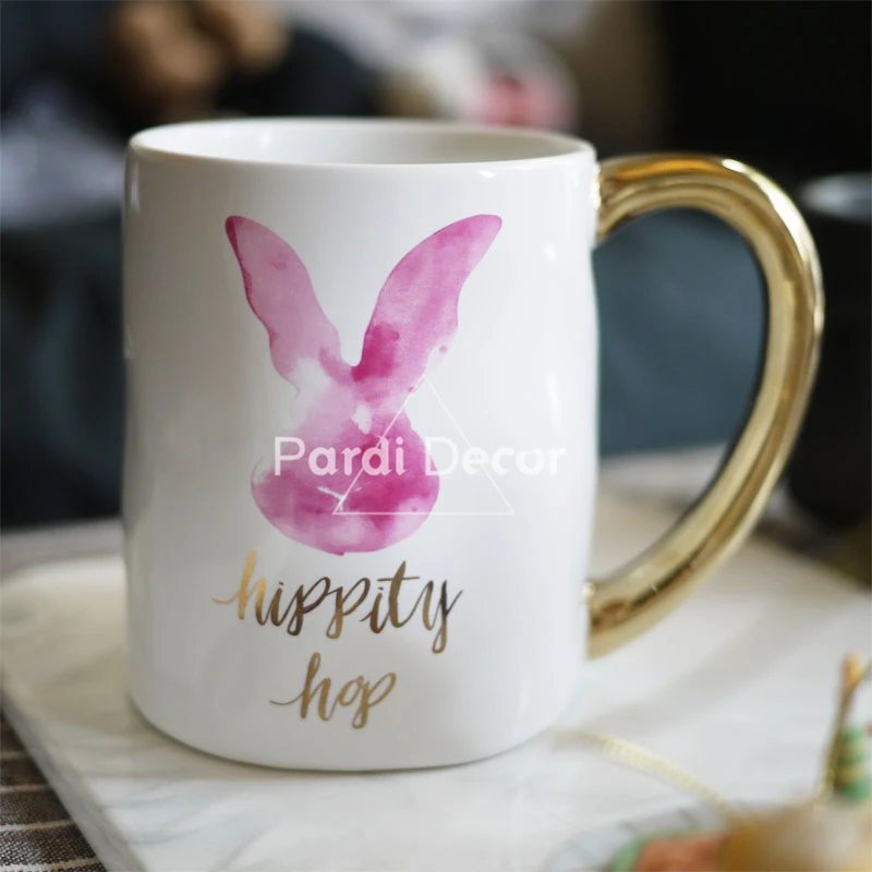 hand irregular coffee mug golden handle rabbit mug can be put into