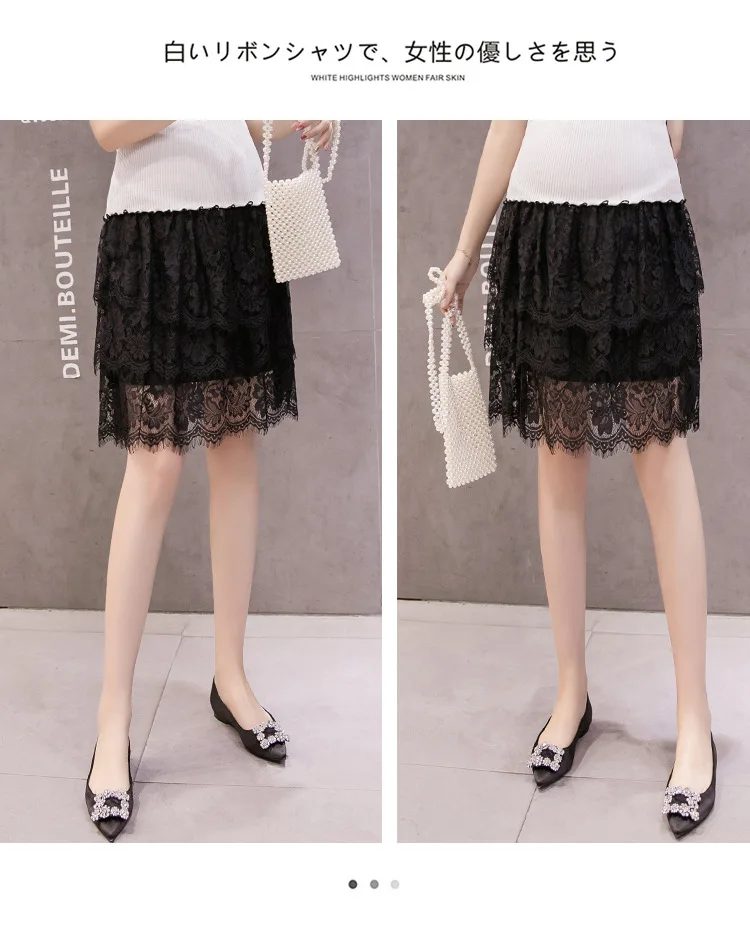 Summer Black White Maternity Skirts Fashion Lace Pleated Mesh Skirt High Waist Stomach Lift Pregnant Skirts Pregnancy Clothes