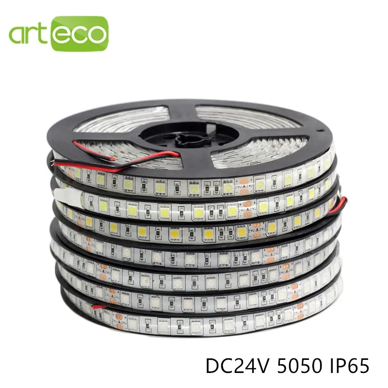 DC24V SMD 5050 светодиодный гибкий светильник IP65 Водонепроницаемый 60 Светодиодный s/m, 5 м светодиодный 5050 RGB, одноцветный светодиодный ленточный