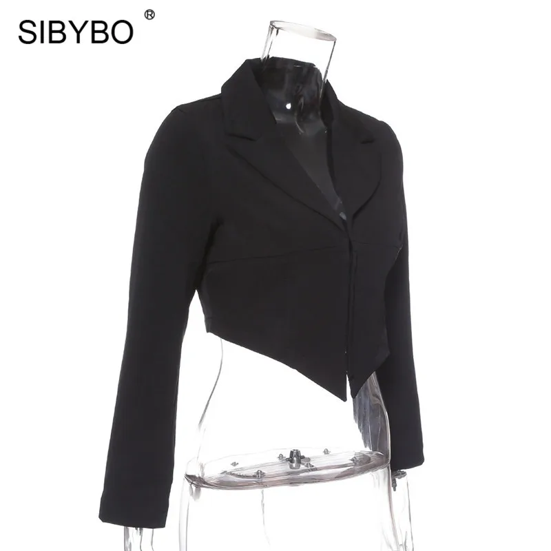 Sibybo, глубокий v-образный вырез, однобортный сексуальный женский топ, модный длинный рукав, тонкая Осенняя футболка, Женская белая уличная одежда, укороченный Топ для женщин