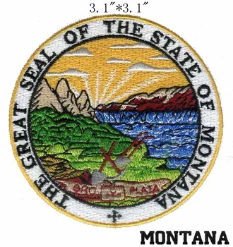 

Montana State Seal embroidery 3.1" wide shipping /pop commodity/plow flag/green plant