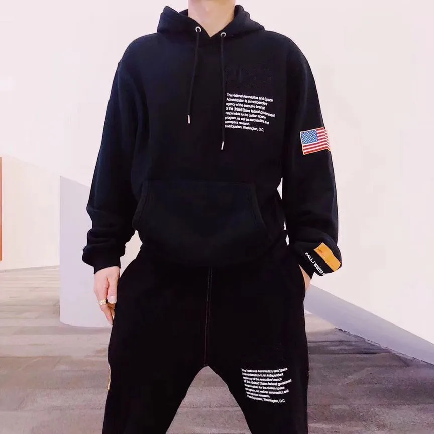 

19SS NEW Heron Preston letters printing embroidery USA flag Men women Oversized Pullover Hoodie hiphop Casual Cotton Sweatshirt
