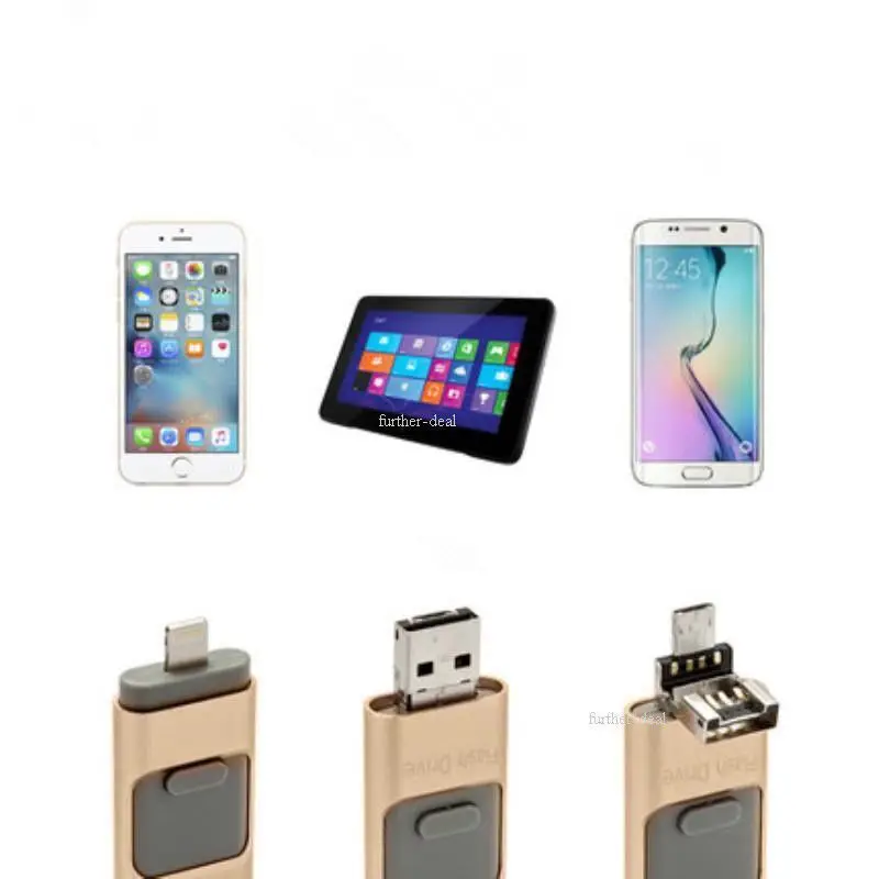 Новинка! 3 in1 Usb флеш-накопитель 8 gb 16 gb 32 ГБ, 64 ГБ и 128 ГБ для iPhone 5/5S/5c/6/6 S Plus/ipad i-Flashdrive накопитель/Otg Usb флэш-накопитель