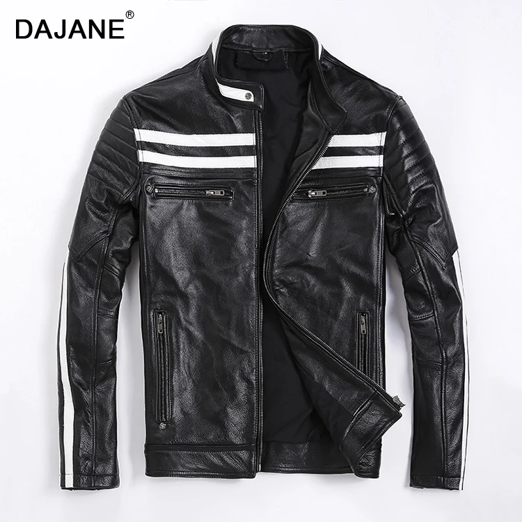 

DAJANE Cowhide embroidered leather men leather jacket heavy locomotive motorcycle jacket suit collar men's clothing big yards