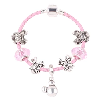 

High Quality Children's Gift pink Leather Rope Minnie Beads Pendant DIY Suitable for Women Bracelet Jewelry Preferred