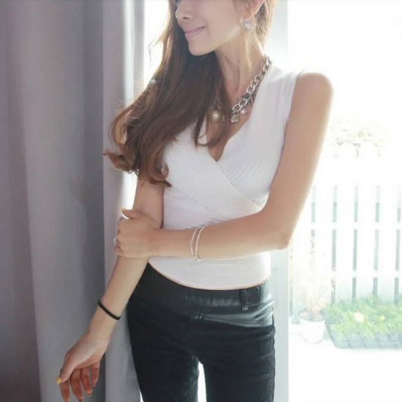 V Neck Slim Cross Knitting Pullovers Woman Sweater Fashion Sleeveless Good Elasticity Tanks Female New Sex Fashion Jumper Sweaters