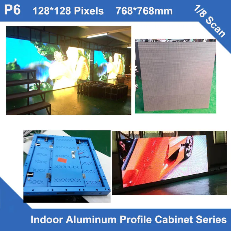 

TEEHO Factory indoor P6 video full color led display aluminum profile cabinet 768mm*768mm fixed rental 1/8 scan panel led screen