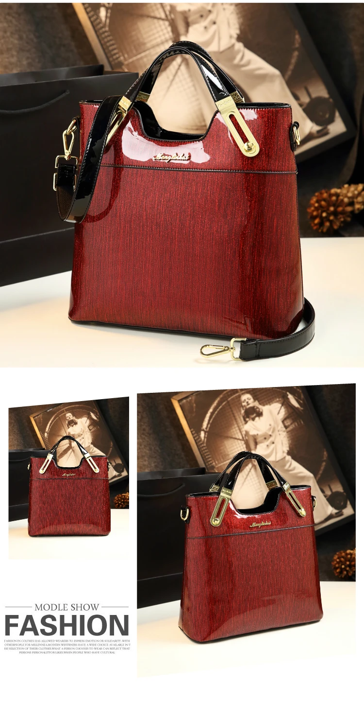 Европейский стиль, простая женская кожаная сумка, сумки с верхней ручкой, женские сумки известных брендов, лакированная кожаная сумка-мессенджер