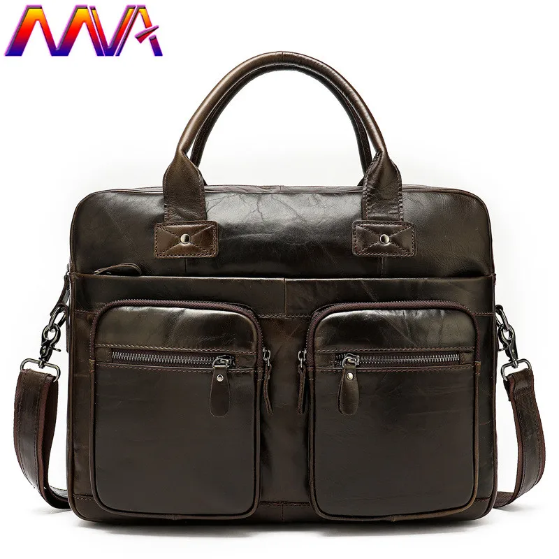 

MVA Genuine Leather Men`s Briefcase 14 Inch Laptop Computer Bag Fashion Business Men`s Handbag Cow Leather Shoulder Bag