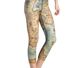 Для женщин Винтаж Географические карты принт Фитнес быстросохнущая упражнения Леггинсы для женщин Высокая Талия до середины икры энергии Брюки для девочек Мотобрюки женская одежда