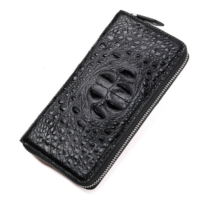 

Real Alligator Hide Men Long Zipper Wallets A Crocodile's Head and Back and Tail Material Design Shape Luxury Fashion Male Purse