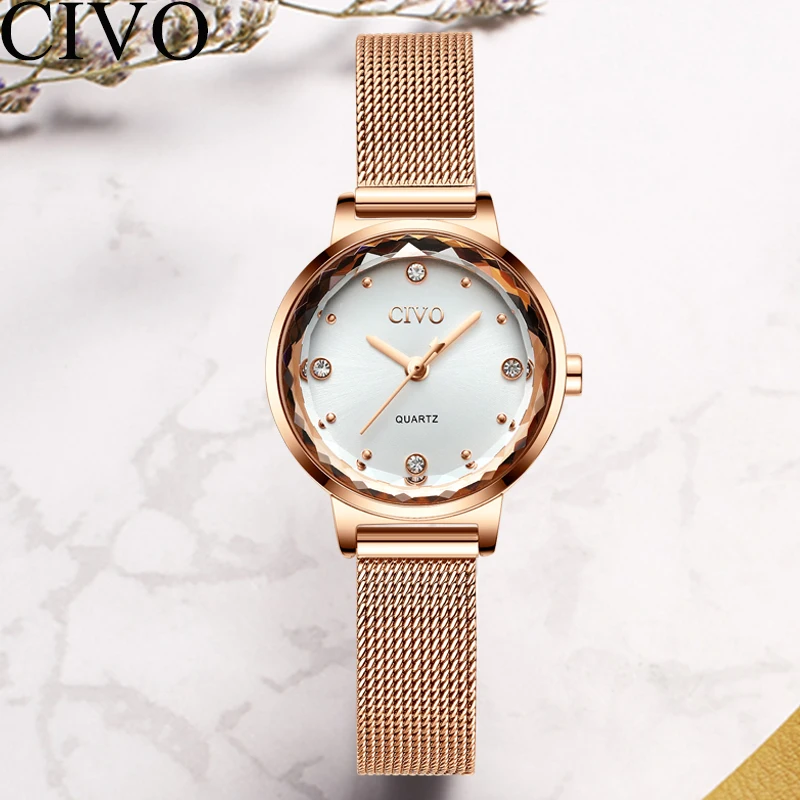 

CIVO Quartz Ladies Watches Waterproof Mesh Stainless Steel Strap Wristwatch Simple Luxury Women Round Watch Relogio Feminino