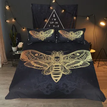 

New European style Hot stamping Moths Bedding set Quilt cover pillowcase 3pcs sets Polyester Home Textile Four seasons available
