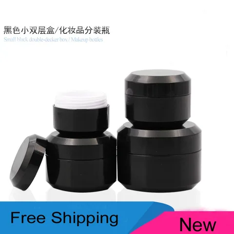 Latas de Creme Frascos de Plástico de Parede Embalagens de Cosméticos Caixa de Máscara Vazio Dupla Preto Recarregáveis Recipiente Diy 5g 10g 15g 30g