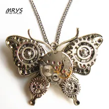 steampunk punk butterfly watch movements gears brooch pins pendant chain women girls vintage jewelry christmas gift 2017 diy new