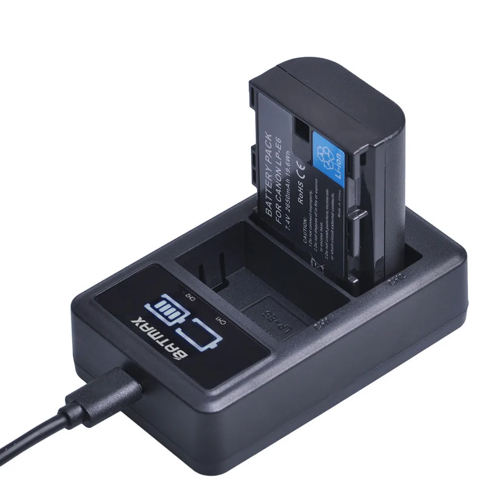 2x LP E6 LPE6 LP-E6 E6N Battery 2650mAh + LED Dual Charger For Canon EOS 5DS R 5D Mark II 5D Mark III 6D 7D 80D EOS 5DS R Camera