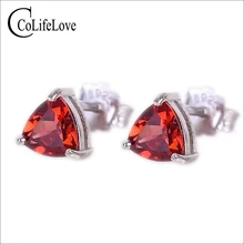 Классические 925 серебряные серьги-гвоздики с камнями 5*5 мм натуральный гранат Серьги Твердые стерлингового серебра 925 серьги красный драгоценный камень серьги-гвоздики