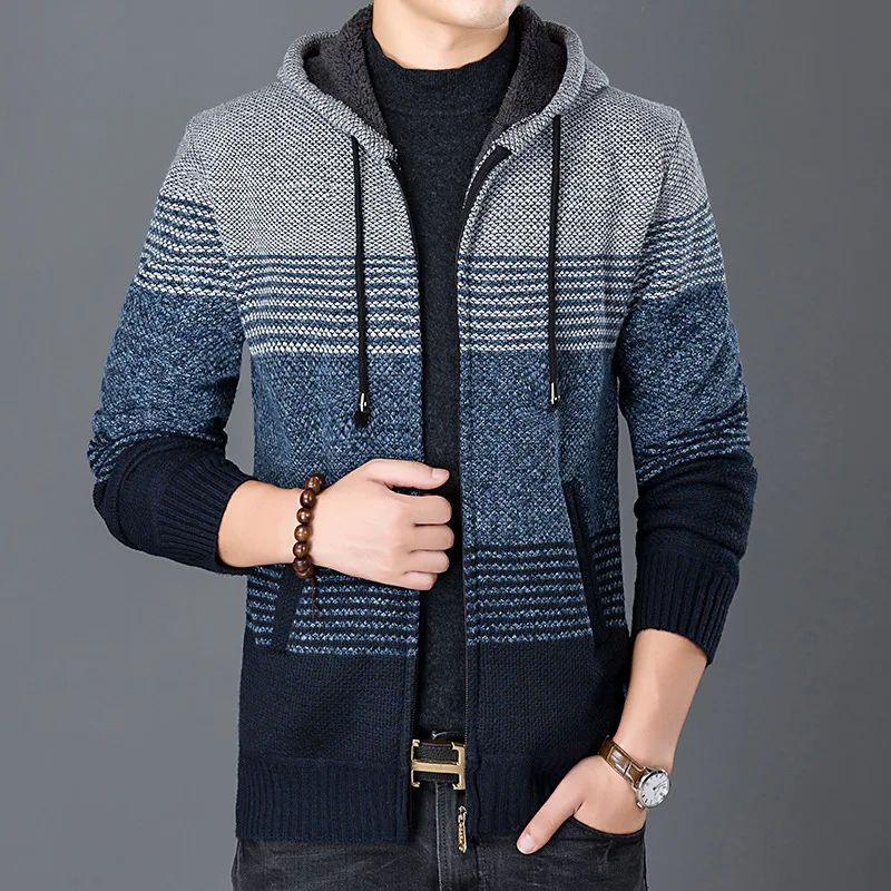 Sweater Men's Knitwear Zipper Strap Hooded Cardigan Jacket Loose Wool ...