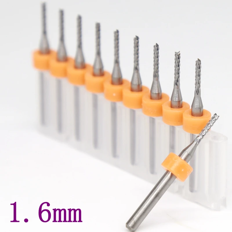 10pcs 1.75mm Tip 3mm Shank Helical Groove Tungsten Carbide Micro PCB Drill Bits