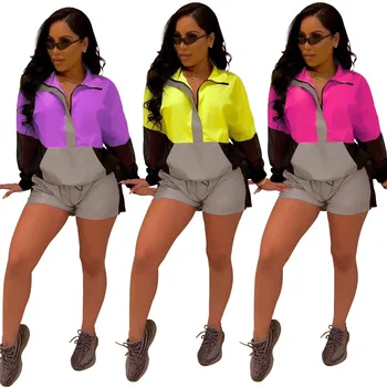 

JRRY Sexy Women Reflective Tracksuit Night Version Zipper Turn Down Collar Long Sleeve Pocket Jacket Casual Pants Two Pieces Set