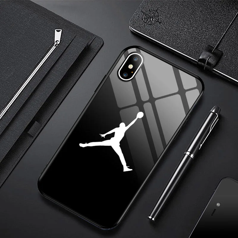 GYKZ Jordan Phone Cases For iPhone XS MAX XR X 7 8 6 6s Plus Luxury Sports Simple Glossy Tempered Glass Back Cover Coque Capa