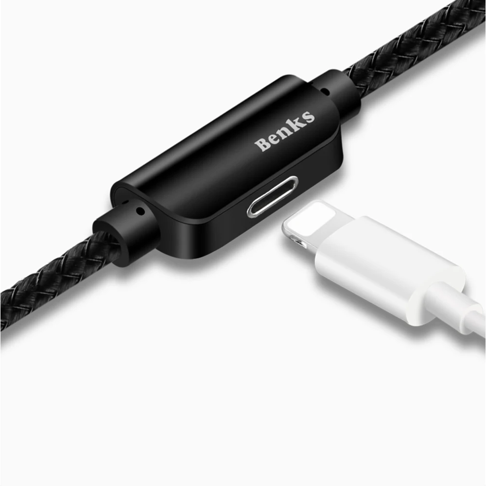 Benks For Lightning Audio Adapter Cable Remote Control Volume Date Transfer For iPhone X