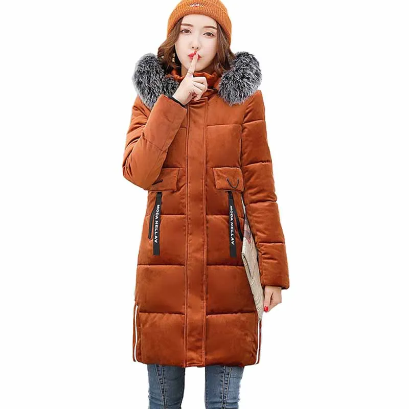 

2019 Plus size L-6XL Winter Gold velvet Cotton Jackets Women 2019 Hooded Parkas Thicken Fur collar Cotton-padded Jackets G370