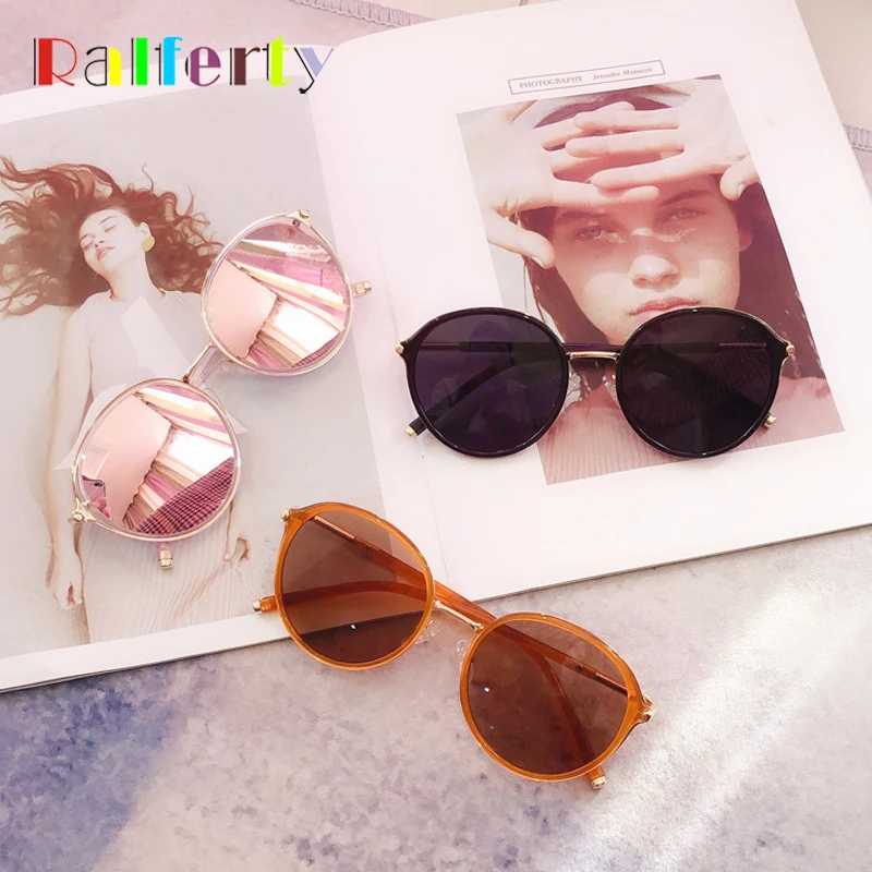 Ralferty Korea Style Round Sunglasses Women Vintage Retro Mirrored Sunglass Female Sun Glasses For Women lunette Oculos M7098