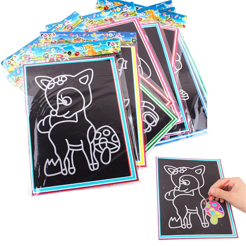 1 шт. 9*12 см детская скребковая живопись царапина черный картон нарисованная бумага эскиз образование обучающие игрушки для детей