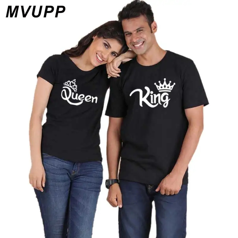 

Fashion king queen crown clothes couple t shirt for lovers funny tops tee femme casual men and women clothing ulzzang 2019
