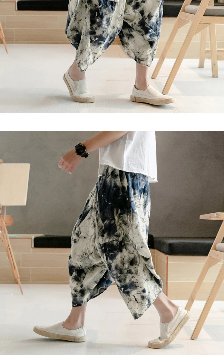 Sinicism Store мужские повседневные брюки с вентиляцией мужские летние брюки мужские в китайском стиле хлопковая и льняная одежда шаровары 5XL