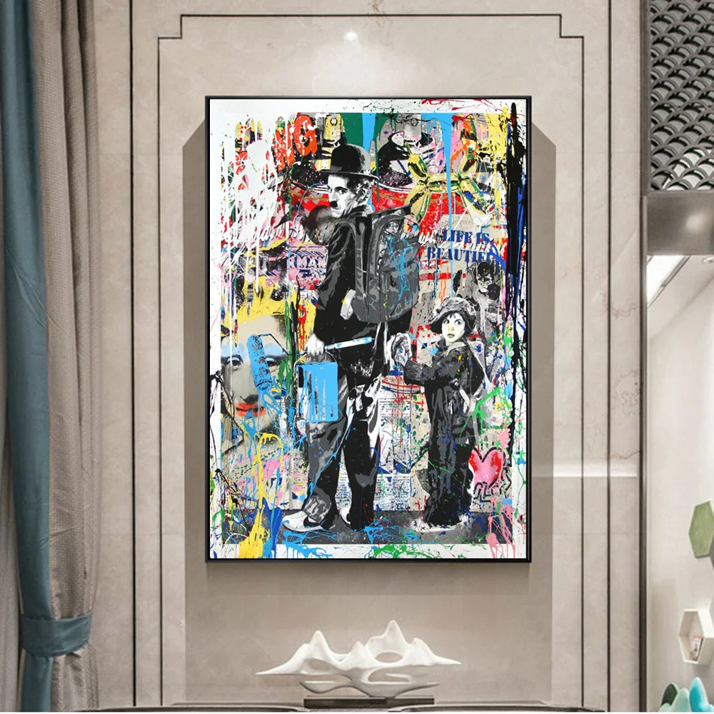 

Chaplin Street Art Paintings Print On Canvas Einstein Wall Graffiti Art Canvas Posters And Prints Pop Art Wall Pictures Cuadros