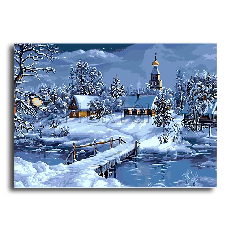 

5D DIY Diamond painting Cross stitch winter house Full Square Diamond mosaic eyes waterfall Full Round Diamond embroidery Y0