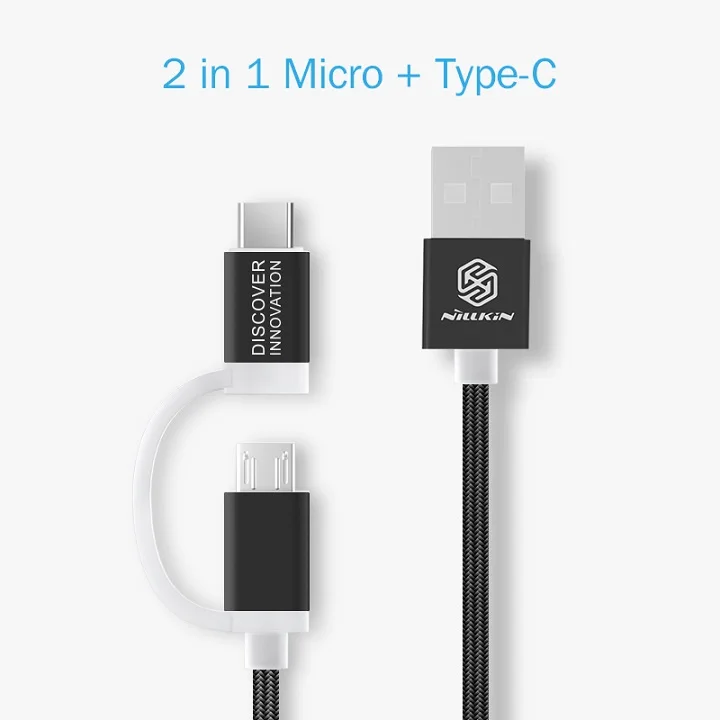 Nillkin usb кабель micro type C для iPhone USB зарядное устройство кабель для передачи данных 2 в 1 для iPhone XS Max/XS/X/8 Micro USB телефон для XIAOMI F1 - Цвет: Black Cable C