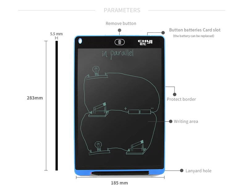 CHYI ЖК-планшет для письма 12 дюймов электронная цифровая доска для черчения Беспроводная умная записная книжка-накладка для детей