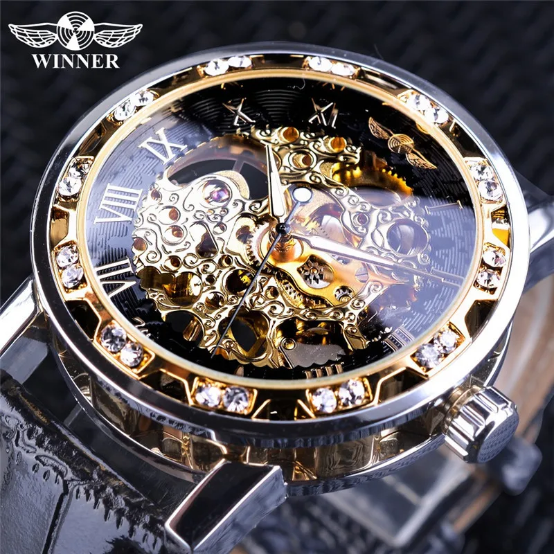 

2019 Forsining Diamond Display Casual Watch Fashion Open Work Men Top Brand Mechanical Skeleton Clock Male Blue Luminous Hands