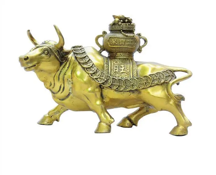 

China pure copper bronze feng shui cow Treasure Bowl cow yuanbao coin statue