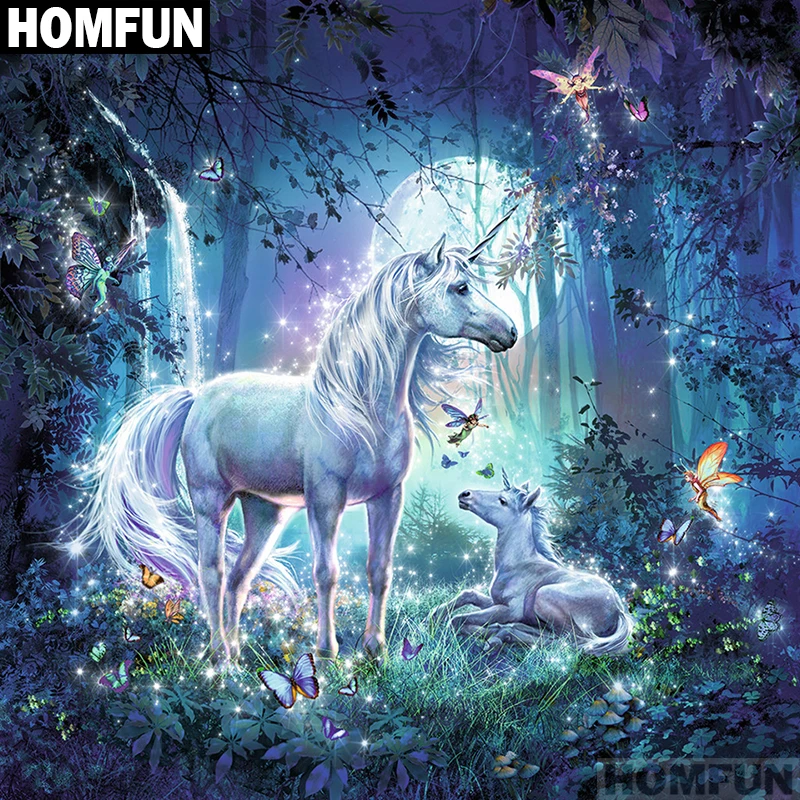 

HOMFUN Diy Full Square Round Drill 5D Diamond Painting Cross Stitch Diamond Embroidery "Unicorn family" Home Decor Gift A01418